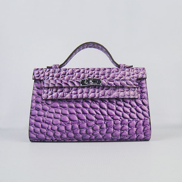 AAA Hermes Kelly 22 CM Stone Veins Leather Handbag Purple H008 On Sale